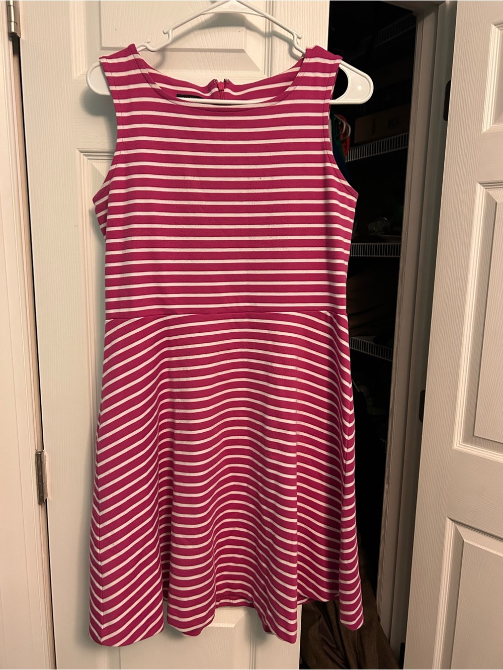 Talbots Fuchsia and White Striped Sleeveless Midi Dress